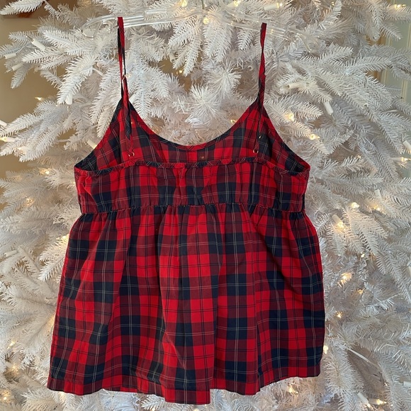 J. Crew Red/Black Tartan Cotton Cami & Short PJ Set, Medium - Picture 3 of 9